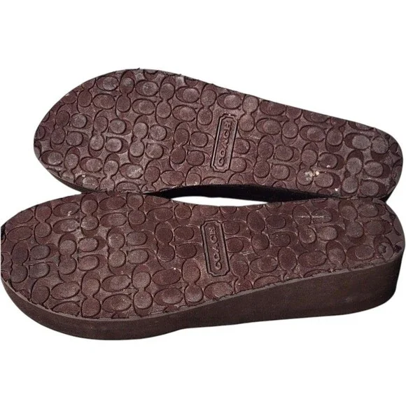Coach Wedge Thong Sandals Jaden Size 10 Y2K Brown - Picture 6 of 10